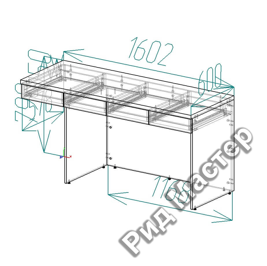 Схема чертеж стола с ящиками