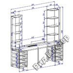 чертеж стола с полками и тумбами